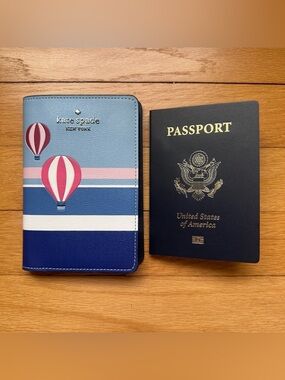 Kate Spade Hot Air Balloons Sky Passport Cover blue pink red white